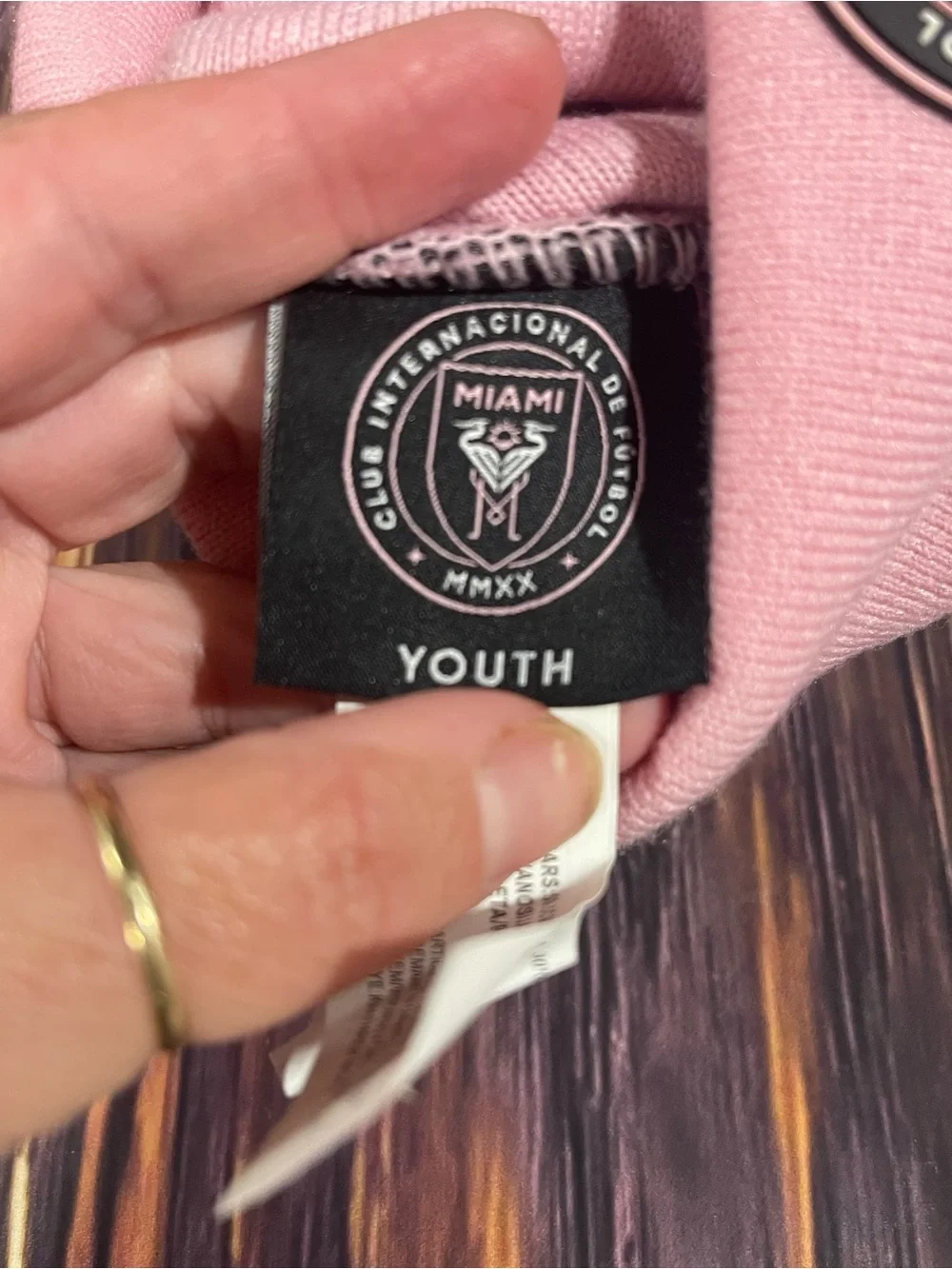 YouthEra International Miami MMXX Cuffed Pom Knit Beanie Fleece Lined Black Pink